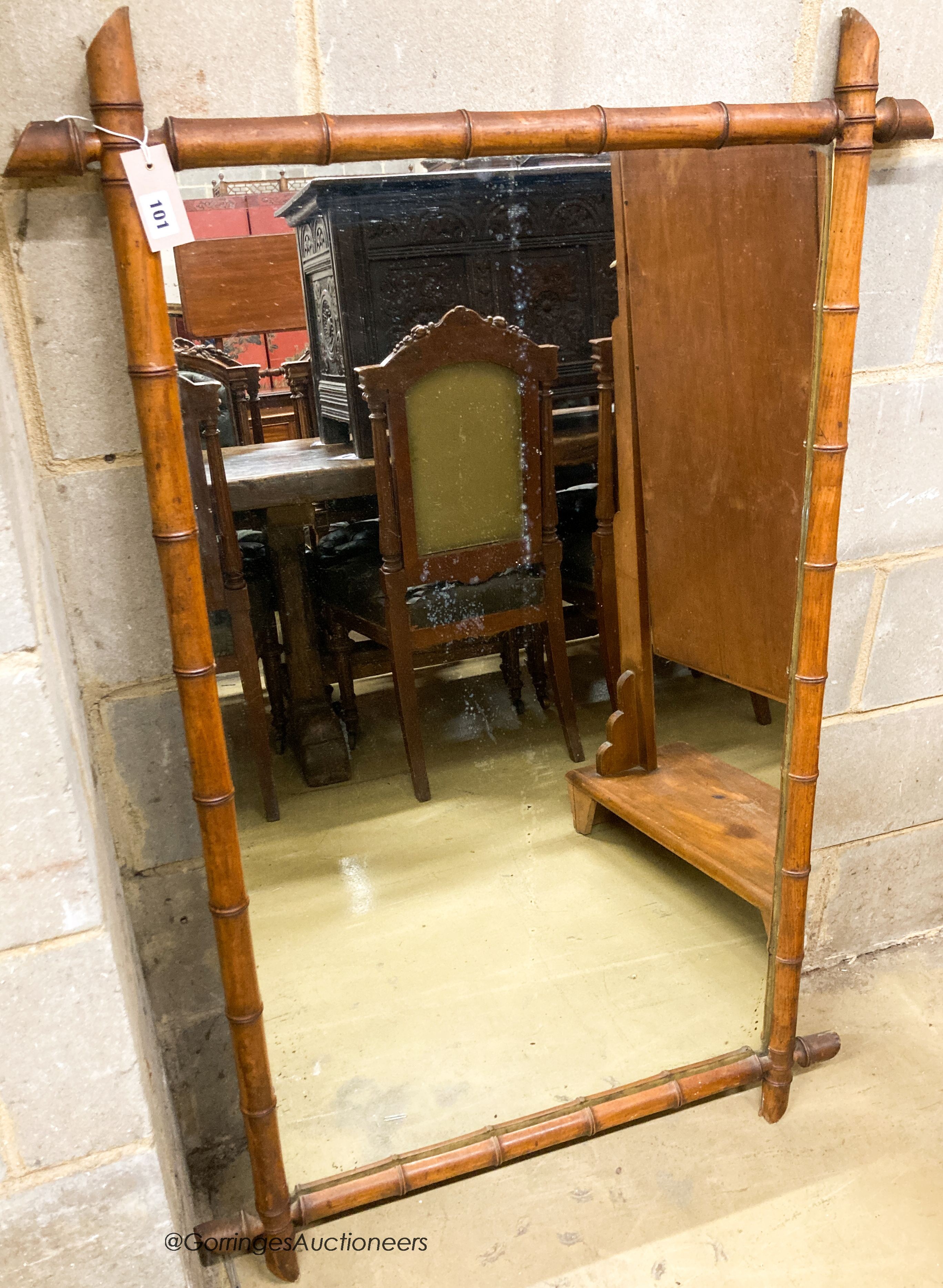A Victorian faux bamboo frame rectangular wall mirror, width 80cm, height 128cm